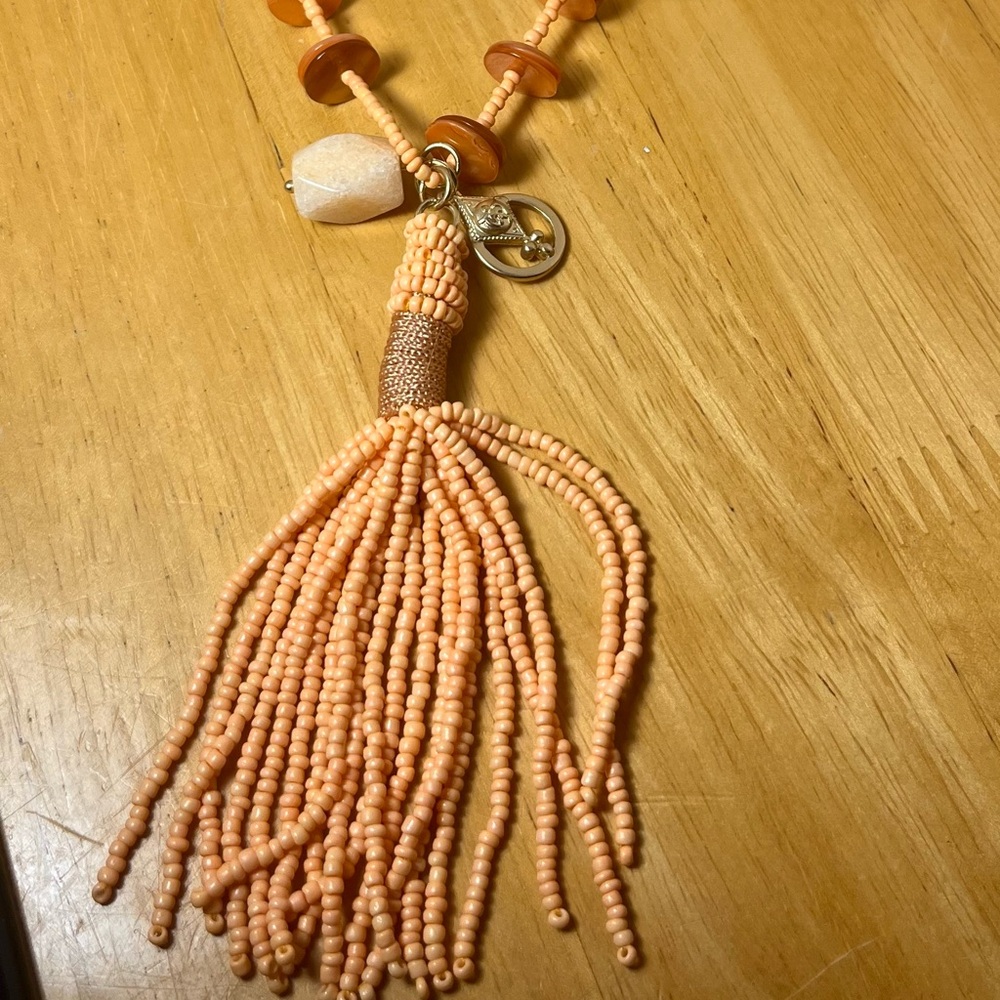 Chico’s Nectarine Pale Orange 41 Inch Tassel Necklace